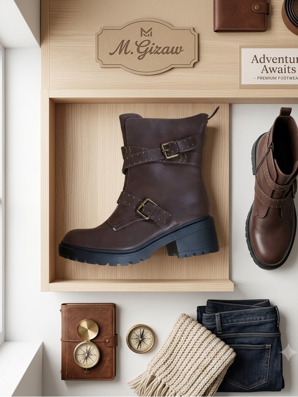 Avenue Dark Brown Ankle Boots with Double Buckle
